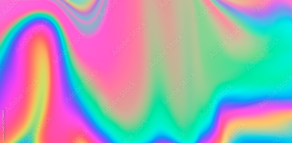 Poster abstract holographic background with fluid neon leaks and wavy distortion. concept of broken and gli