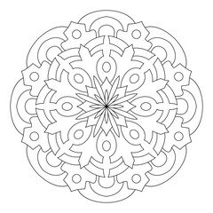 Mandala pattern illustration. An Oriental decorative round ornament can be used for meditation background, therapy, and a coloring page.