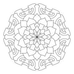 Mandala pattern illustration. An Oriental decorative round ornament can be used for meditation background, therapy, and a coloring page.