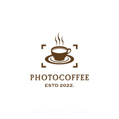 photocoffee logo design creative concept, silhouette of a cup of coffee portrait logo vintage