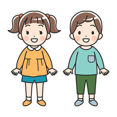 明るい表情の小さな女の子と男の子のイラスト（長袖・カラー）