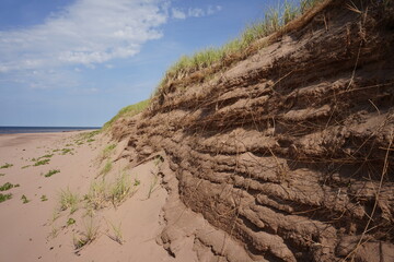 Example of coastal sandstone geology increasingly subject to erosion, Little Harbour Beach, Prince Edward Island