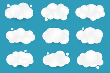 White 3d clouds set isolated on a blue background