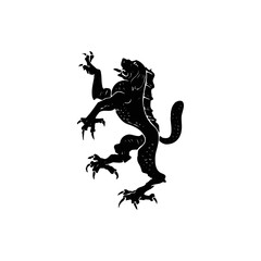 Isolated clawed dog art on black and white background for tattoo or icon