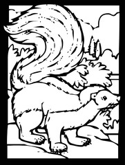 Squirrel sketch on black and white background inside frame for comic or coloring.