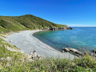 Rikorda Island in sunny summer day. Russia, Vladivostok
