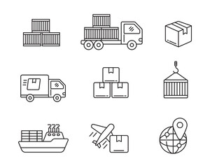 Set of logistics icon in linear style on isolated background