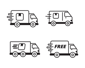 Delivery truck icon collection with black and white color on isolated background