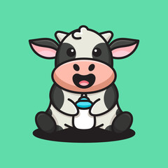 CUTE COW HOLDING A MILK BOTTLE