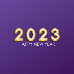 Gold 2023 Happy New Year Greeting on Purple Background. New Year Vector Illustration.