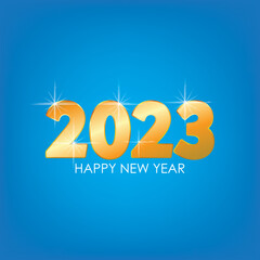 Gold 2023 Happy New Year Greeting on Blue Background. New Year Vector Illustration.