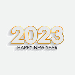Gold and White 2023 Happy New Year Greeting on White Background. New Year Vector Illustration.