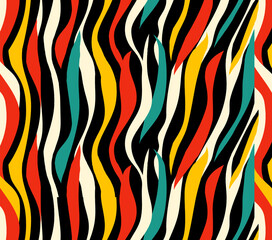 Rainbow zebra print pattern. Abstract stripes optical art wave line background. Vector illustration. 