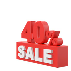 3D forty percent sale. 40% sale. Sale banner decoration.