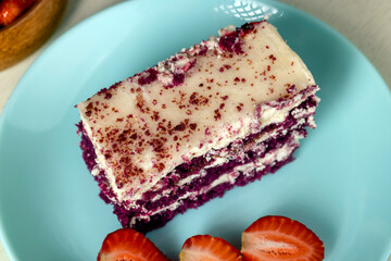 Puff red and white cake with cheese cream