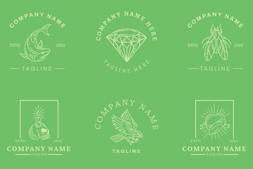 White Mystical Logo Minimalist Templates Collection Element Dark Green.