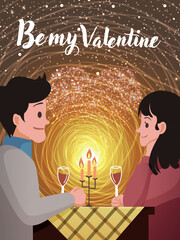 vector illustration of romantic dinner with lover on valentine's day.
