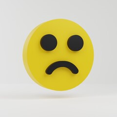 Fototapeta premium Frown face 3d emoticon, shows emotion for negative reaction, 3d rendering