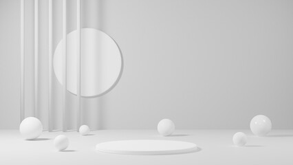 minimal white podium or pedestal for product showcase, empty platform stand display, blank stage for presentation, 3d rendering