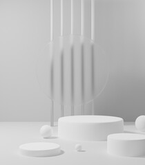 minimal white podium or pedestal for product showcase, empty platform stand display, blank stage for presentation, 3d rendering