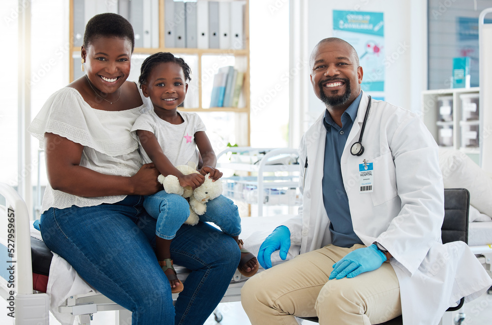 Wall mural black people consulting pediatrician family doctor for patient healthcare service, medical help and 