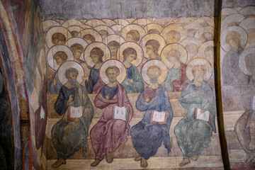 Frescoes by Andrey Rublev of the 12th century in the Dmitrievsky Cathedral in Vladimir, Russia