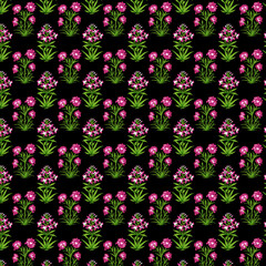 Fototapeta na wymiar Mughal floral motif black ground seamless pattern.