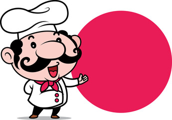 cartoon cute chef present empty menu board illustration