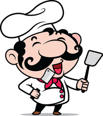Cartoon chef holding spatula kitchen ware illustration