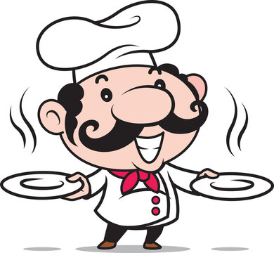 Cute chef cartoon holding plates illustration