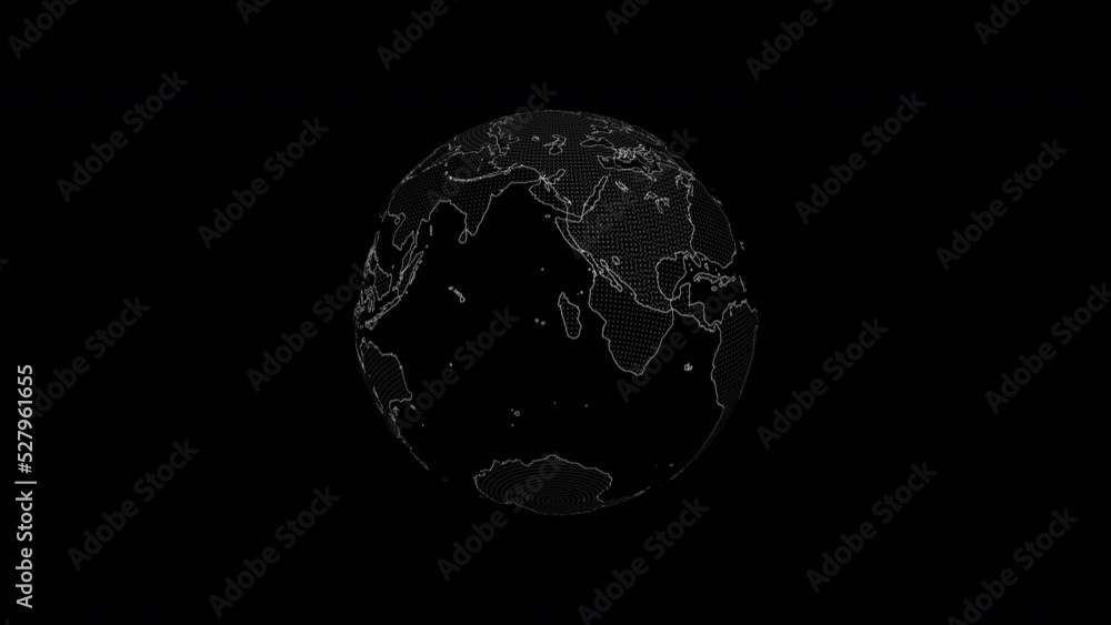 Aufkleber World map globe, planet earth holographic and cyber universe with satellite networking, futuristic innovation and worldwide connection moving on black background. Global space, 3d and abstract future