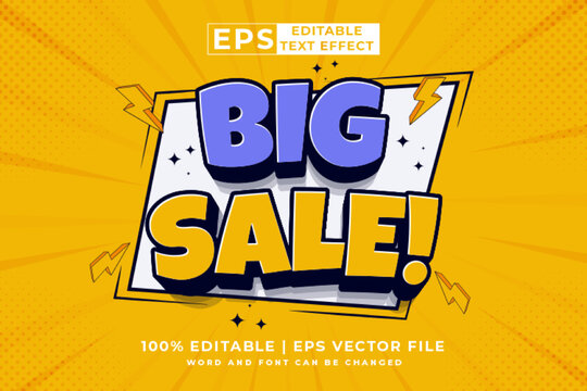 Editable text effect Big Sale 3d cartoon template style premium vector