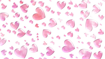 Fototapeta na wymiar 3D rendered random pink hearts water droplets shapes with watercolor painting effect 