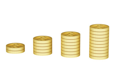 Stack of golden coins on transparency background