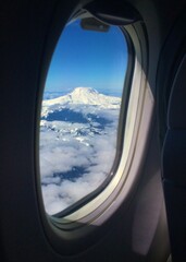 View of Mt. Rainier from Airplane Window