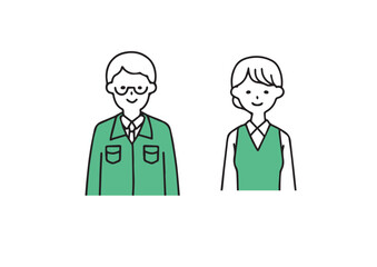 シンプルな工務店の男性と受付の女性のアイコン
