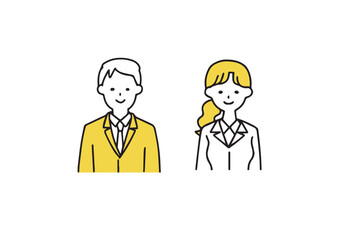 シンプルなスーツ姿の男女のビジネスマンのイラストセット