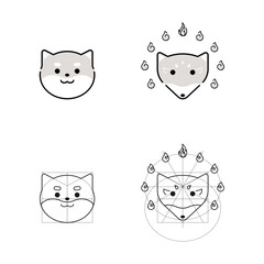Akita dog and nine-tailed foxes icon.