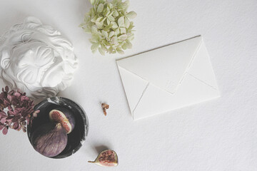 White Paper Sheet On The Table Top View Wedding Invitation Photo Mockup