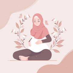 thank you mom background with Pregnant hijab girl character
