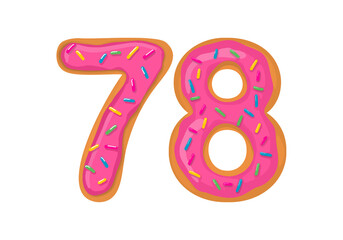 Number 78, Sweet Donut With Number seventy eight Shape.