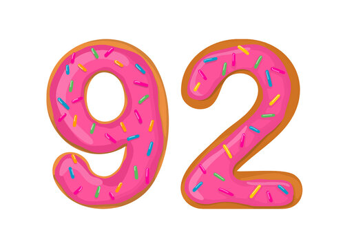 Number 92, Sweet Donut With Number ninety two Shape.