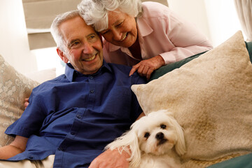 Senior caucasian couple spending time at home together