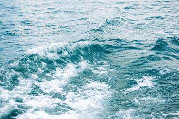 Texture White Wave on Blue Sea Water Background,Ocean Island Nature View Landscape Photography,for Tourist Vacation Travel Summer Tropical Holidays or Environment Concept,Top view from Coast Shore.