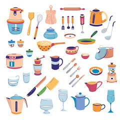 Cooking kitchenware and cutlery, appliances set