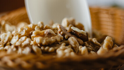 Peeled walnuts in bowl 