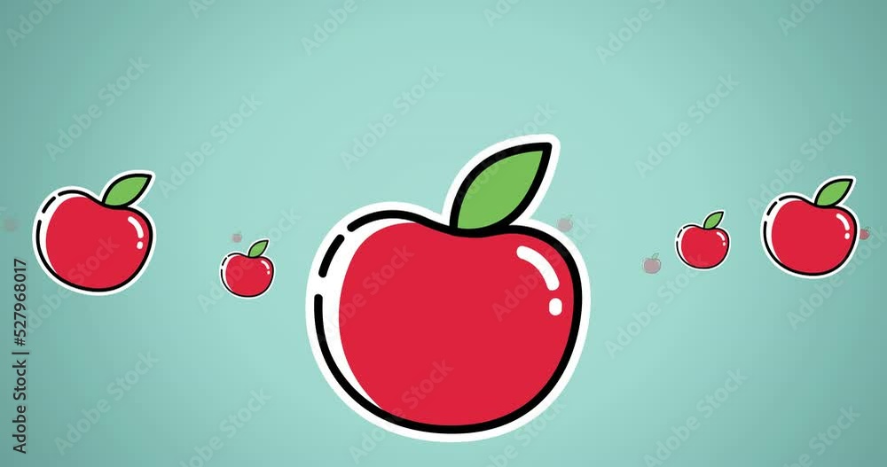 Poster animation of multiple apple icons on green background