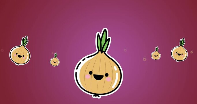 Animation of multiple onion icons on purple background