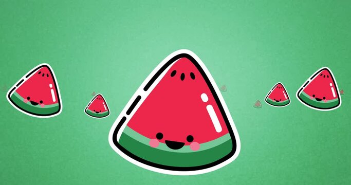Animation of multiple watermelon icons on green background