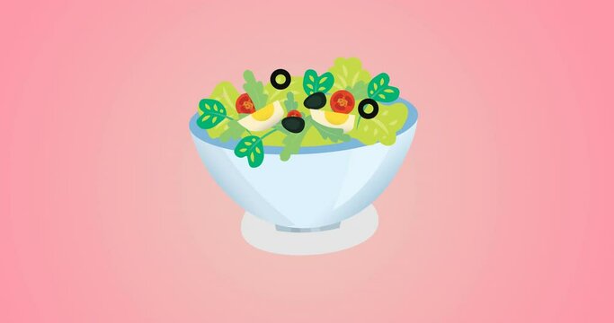 Animation of vegetable salad icon on pink background